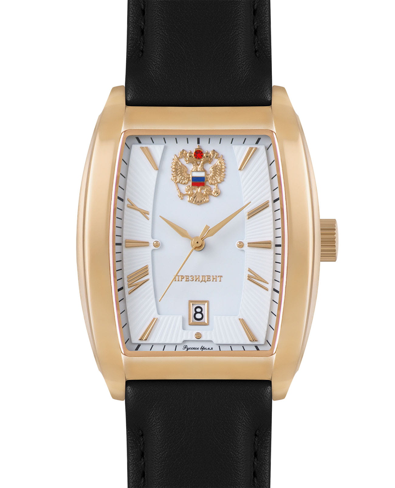 Президент Президент 1256600  1256600 кварцевые мужские часы белый циферблат, браслет кожаный — вид спереди