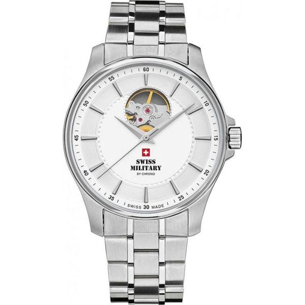 Swiss Military by Chrono Swiss Military by Chrono SMA34050.02  SMA34050.02 механические мужские часы белый циферблат, браслет  — вид спереди