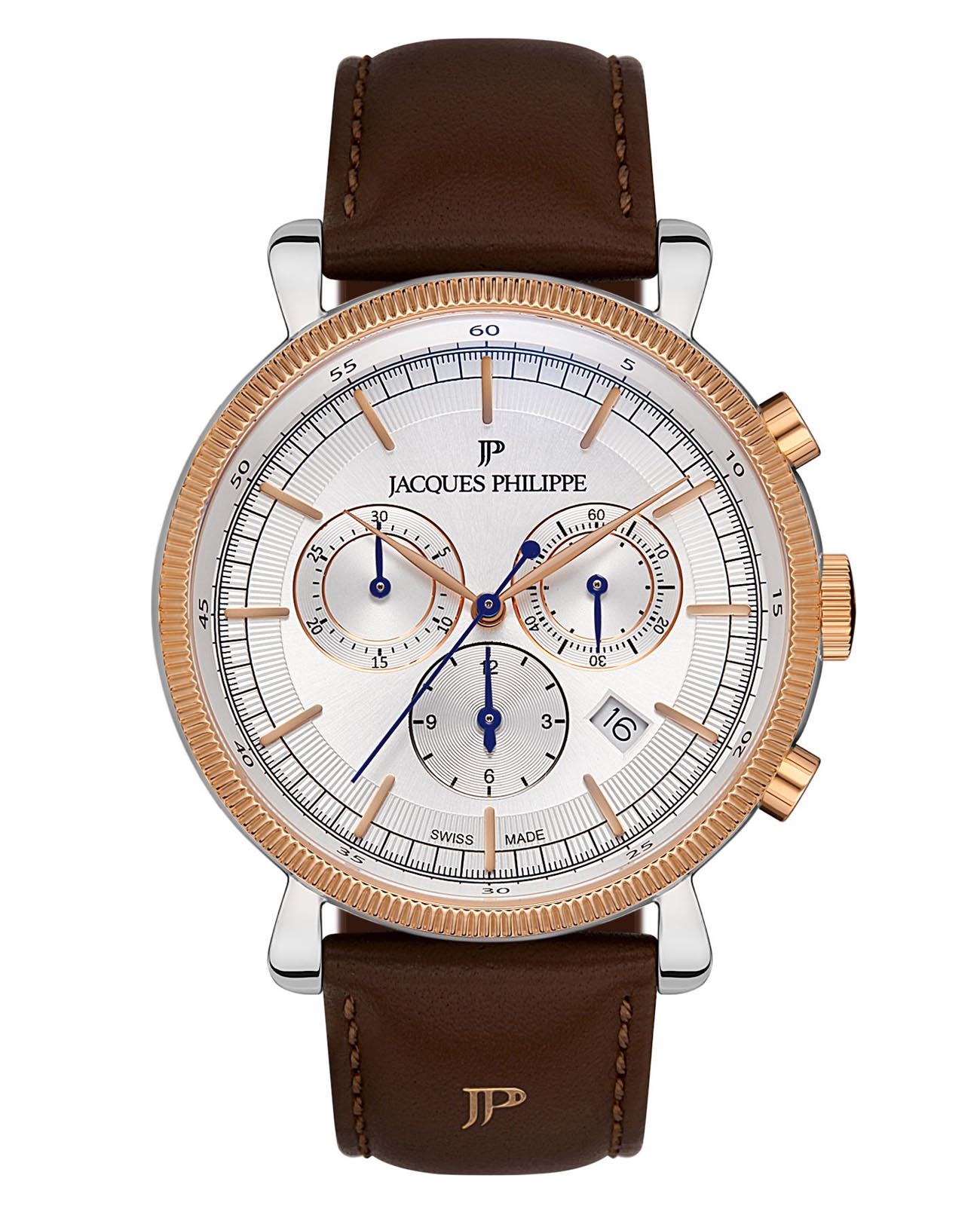 Jacques Philippe Jacques Philippe Vintage JPQGC197123  JPQGC197123 кварцевые мужские часы белый циферблат, браслет кожаный — вид спереди