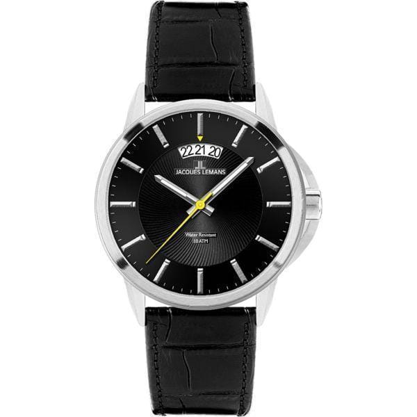 Jacques Lemans Jacques Lemans Classic 1-1540A  1-1540A кварцевые мужские часы черный циферблат, браслет кожаный — вид спереди
