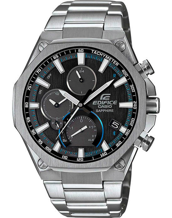 Casio Casio Edifice EQB-1100D-1A EQB EQB-1100D-1AER кварцевые мужские часы черный циферблат, браслет нержавеющая сталь — вид спереди