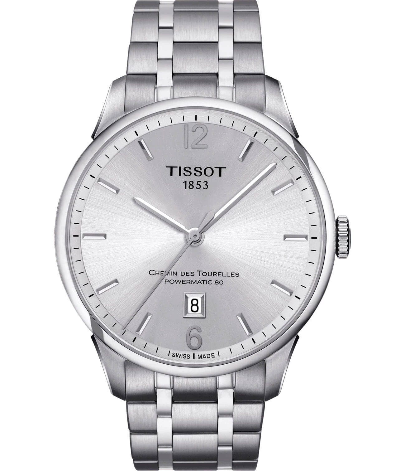 Tissot Tissot Chemin des Tourelles Powermatic 80 T099.407.11.037.00 Chemin des Tourelles T0994071103700 механические мужские часы серебристый циферблат, браслет нержавеющая сталь — вид спереди