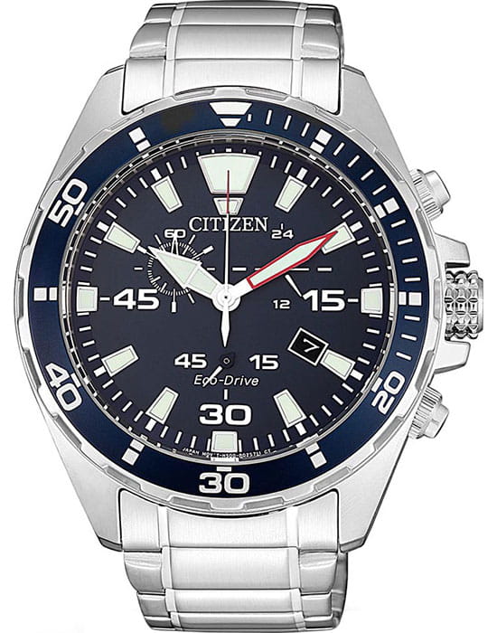 Citizen AT2431-87L  AT2431-87L кварцевые мужские часы синий циферблат, браслет нержавеющая сталь — вид спереди