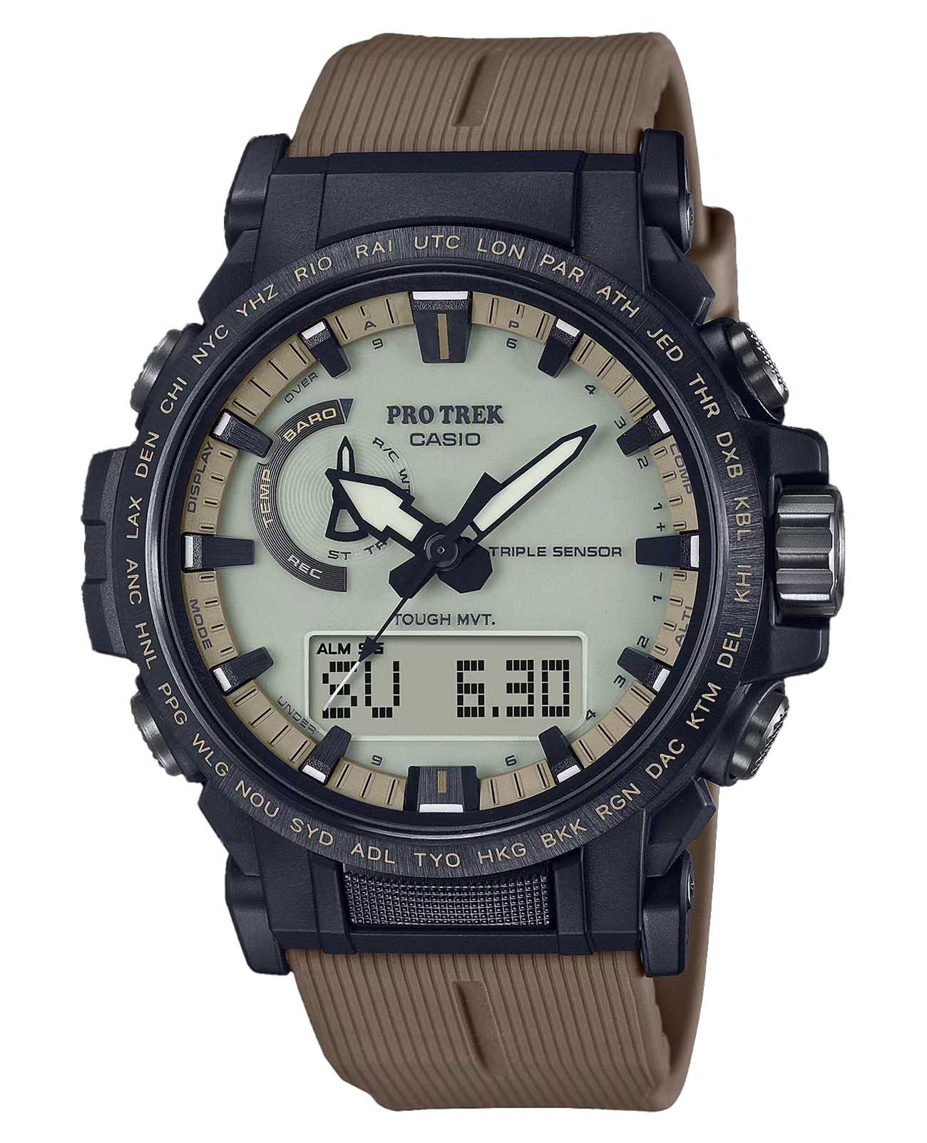 Casio Casio Pro Trek PRW-61LD-5 PRW PRW-61LD-5 кварцевые мужские часы  циферблат, браслет полимер — вид спереди