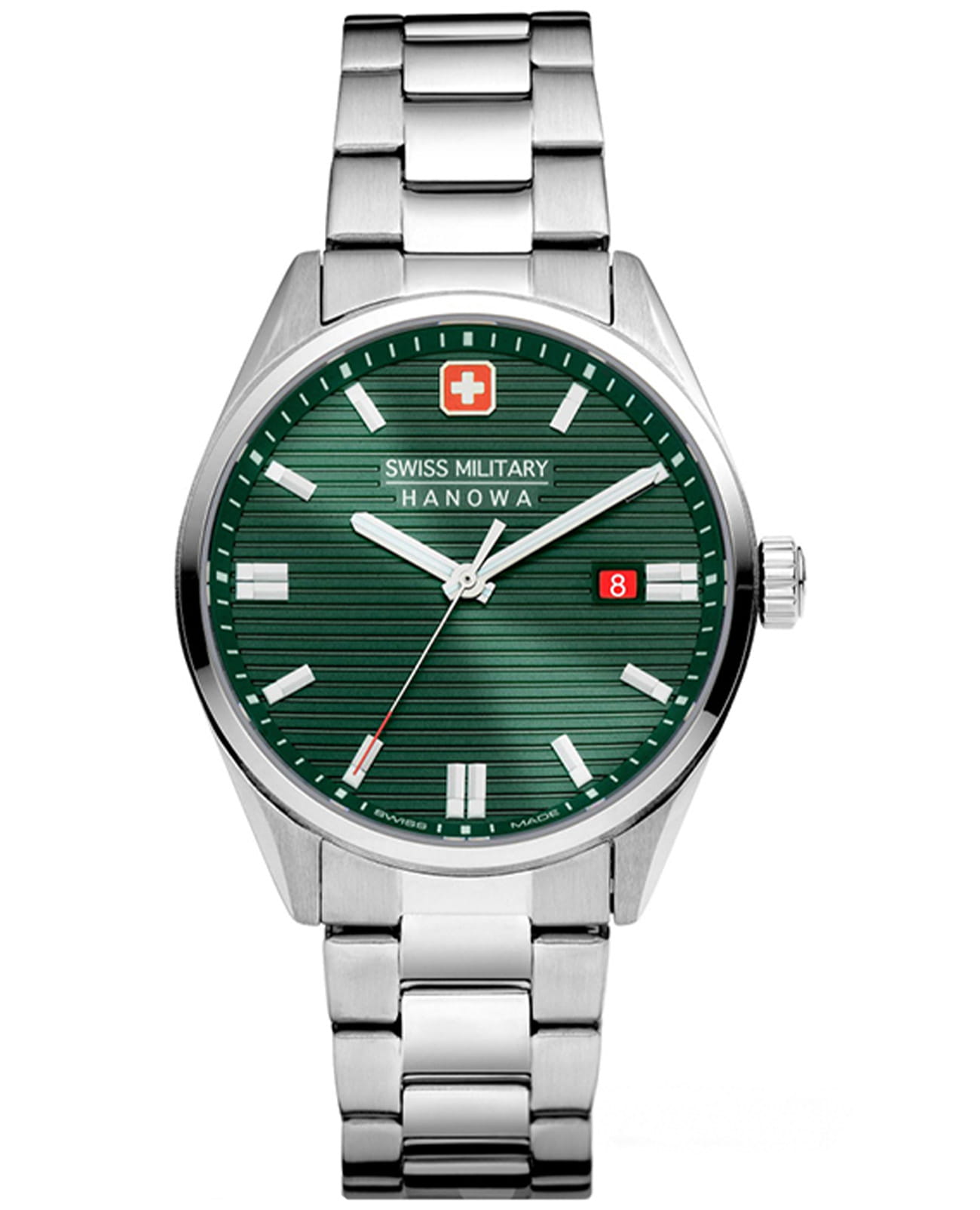 Swiss Military Hanowa Swiss Military Hanowa Roadrunner SMWGH2200105  SMWGH2200105 кварцевые мужские часы зеленый циферблат, браслет нержавеющая сталь — вид спереди