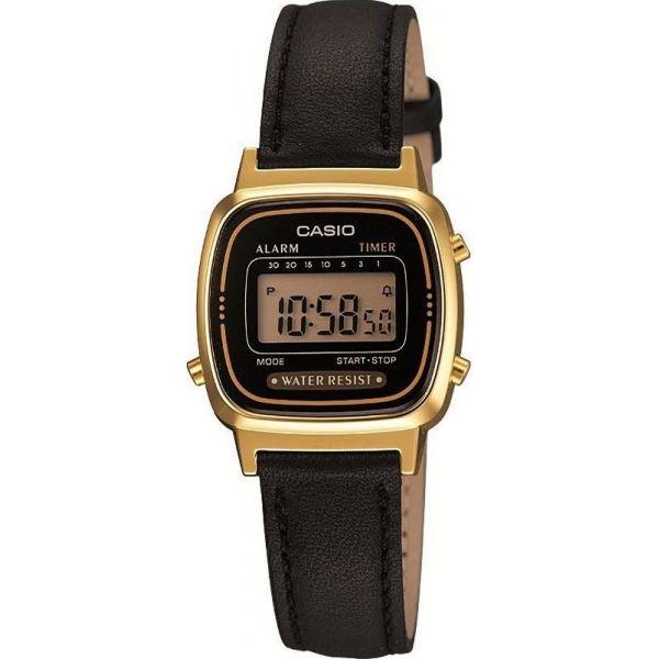 Casio Casio Illuminator LA670WEGL-1E  LA670WEGL-1E кварцевые женские часы серый циферблат, браслет кожаный — вид спереди