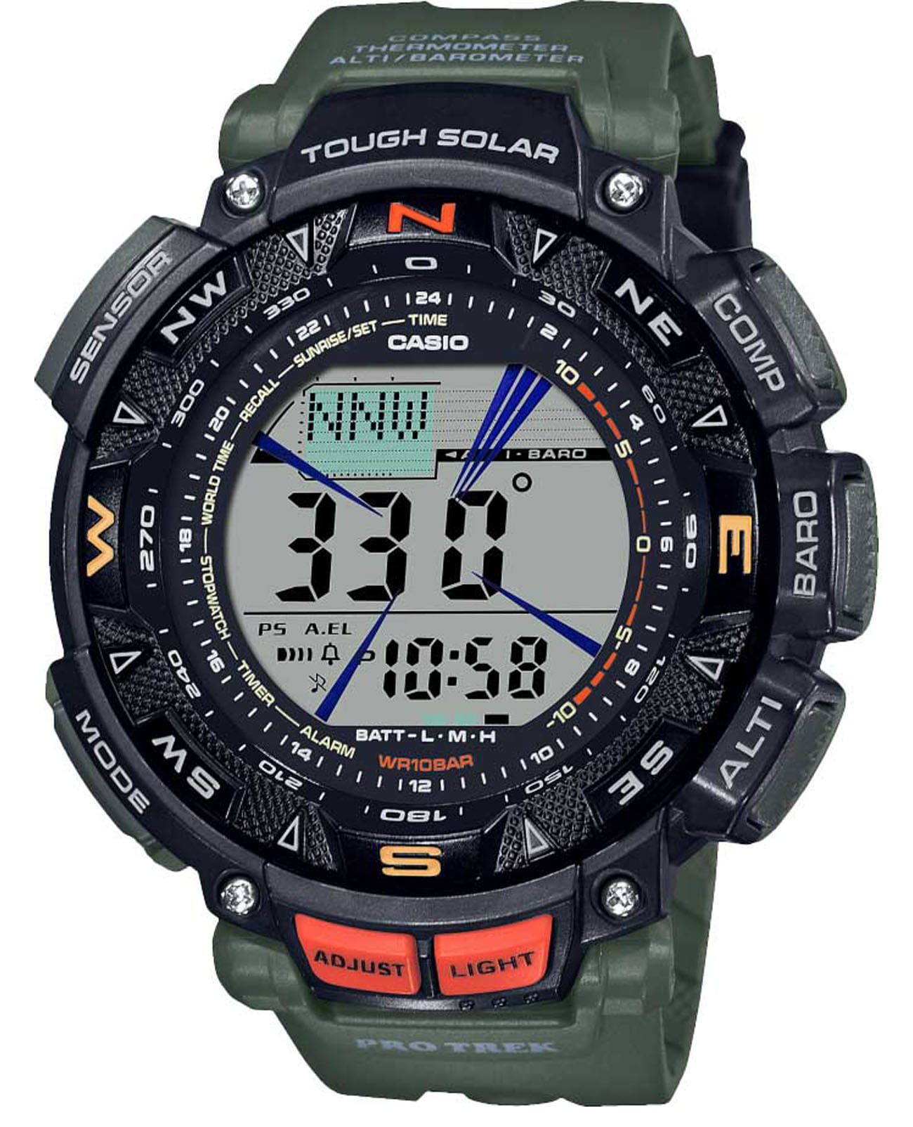Casio Casio Pro Trek PRG-240-3 PRG PRG-240-3ER электронные мужские часы черный циферблат, браслет пластик — вид спереди