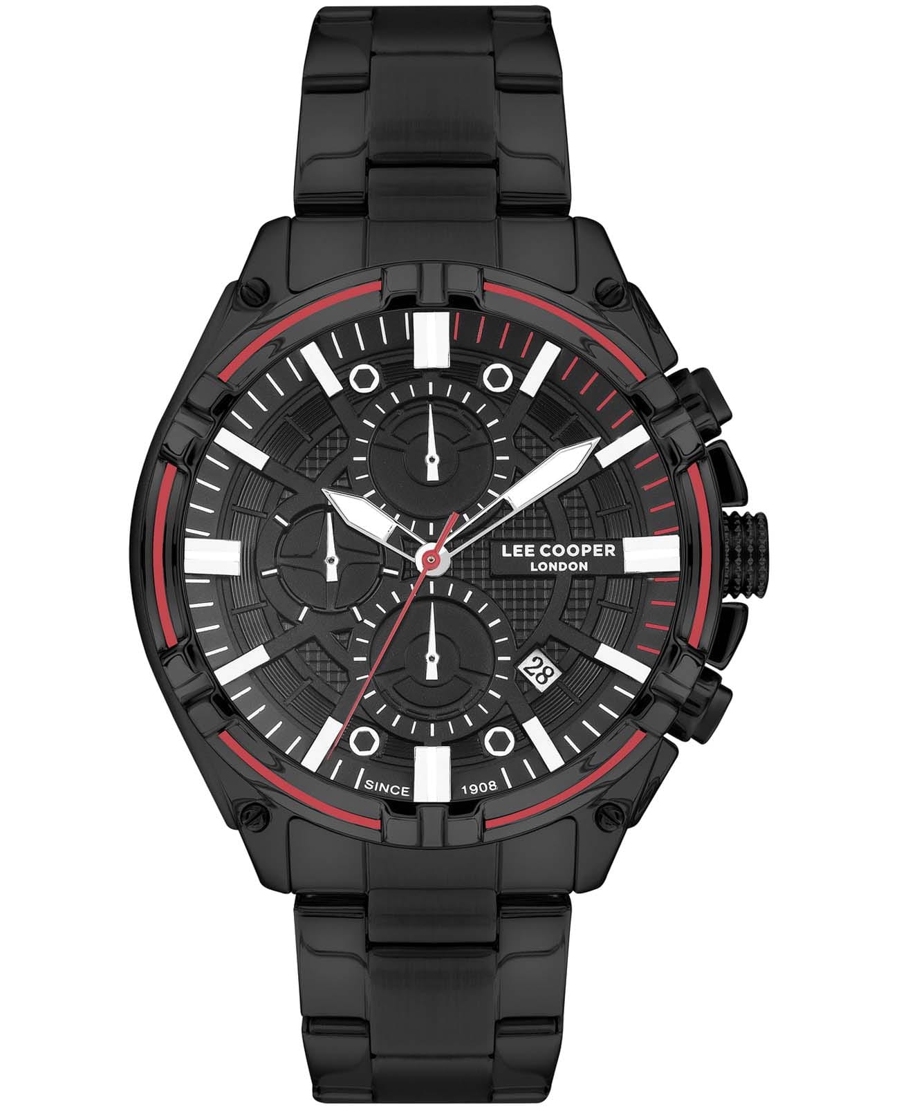Lee Cooper Lee Cooper LC07546.650  LC07546.650 кварцевые мужские часы черный циферблат, браслет суперметалл с ip покрытием — вид спереди