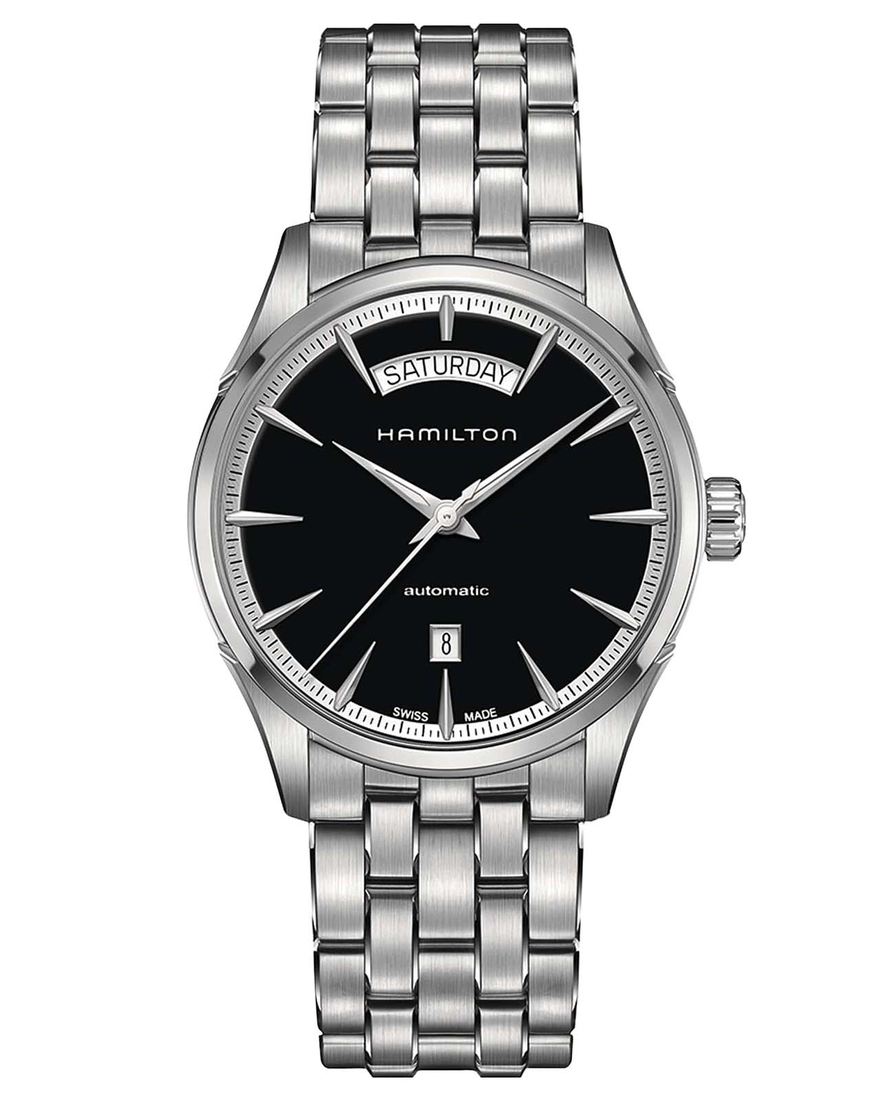 Hamilton Hamilton Jazzmaster Day Date Auto H42565131  H42565131 механические мужские часы черный циферблат, браслет нержавеющая сталь — вид спереди