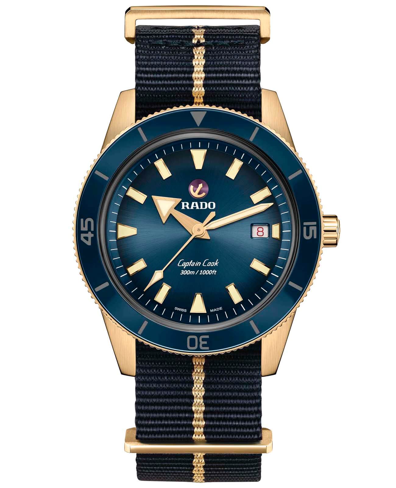Rado Rado Captain Cook Automatic Bronze R32504207 Automatic R32504207 механические мужские часы синий циферблат, браслет тканевый — вид спереди