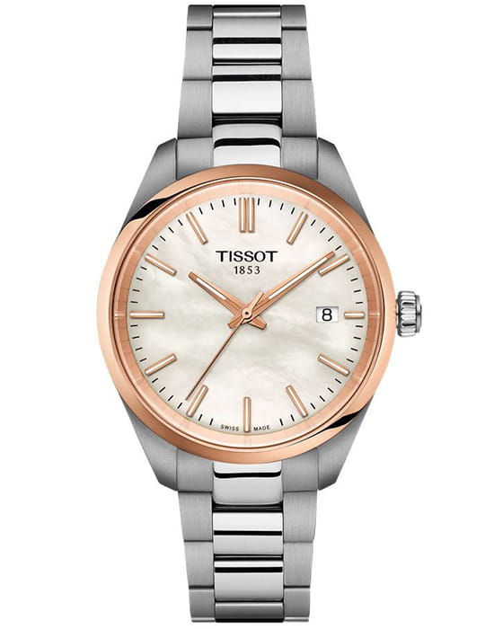 Tissot Tissot PR 100 34mm T150.210.21.111.00 PR 100 T1502102111100 кварцевые женские часы серебристый циферблат, браслет нержавеющая сталь — вид спереди