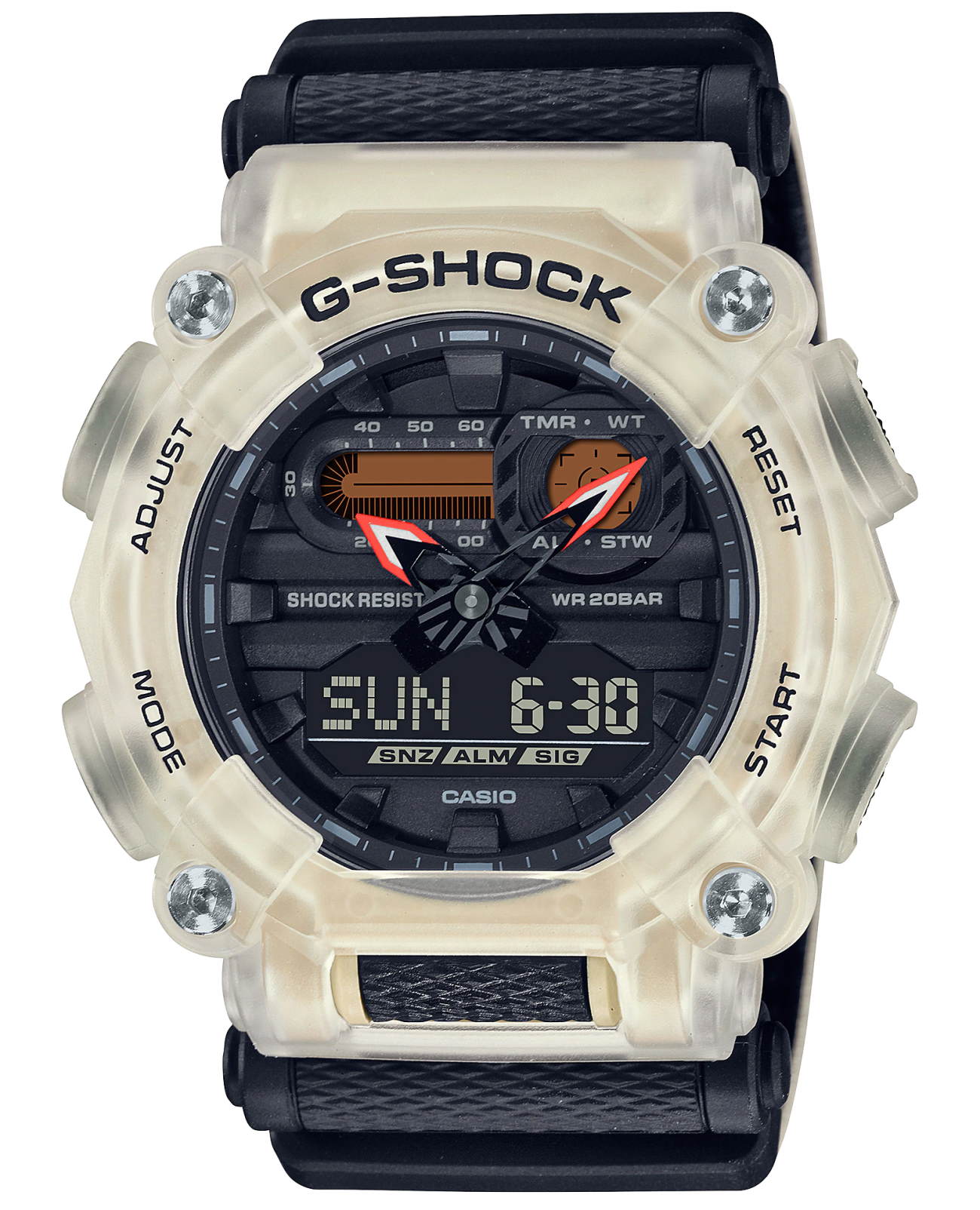 Casio Casio G-Shock GA-900TS-4A GA GA-900TS-4AER электронные мужские часы черный циферблат, браслет кожа + текстиль — вид спереди