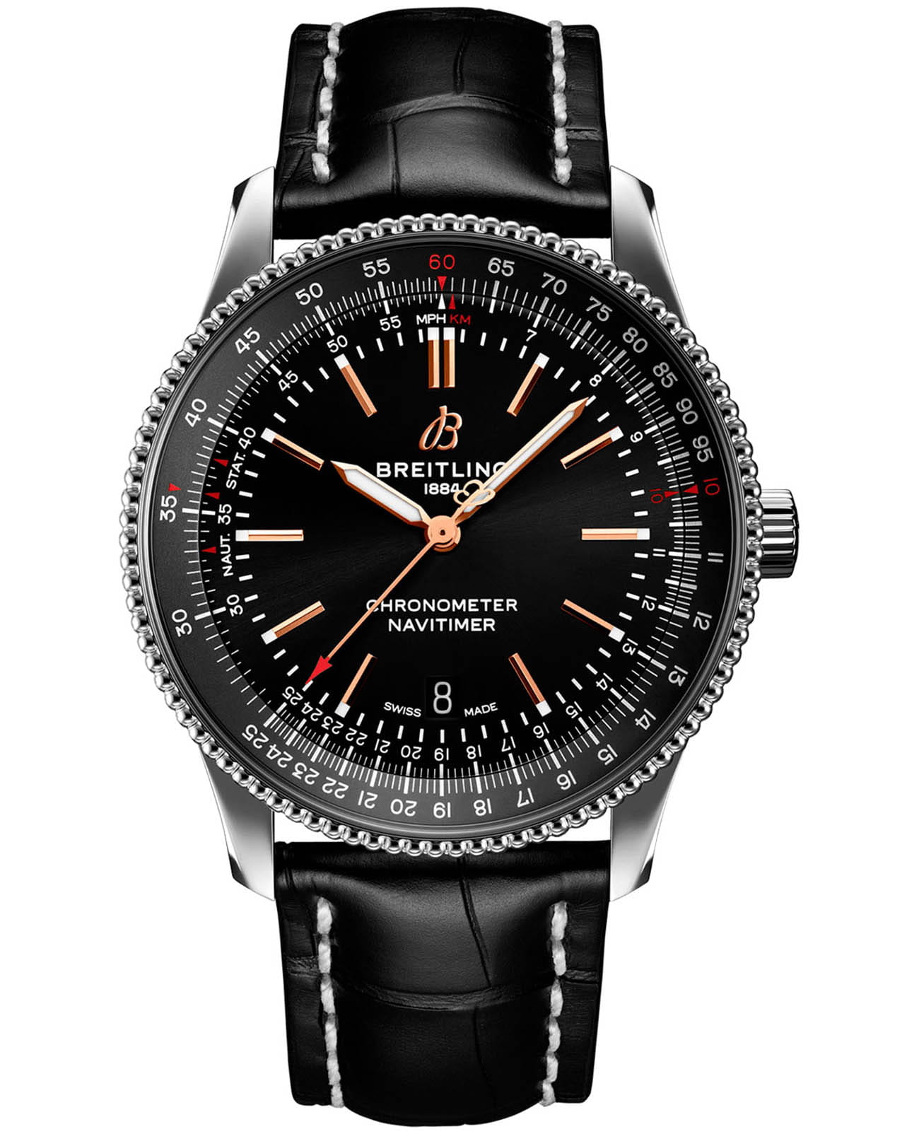 Breitling Breitling Navitimer Automatic 41 A17326241B1P1  A17326241B1P1 механические мужские часы черный циферблат, браслет кожаный — вид спереди