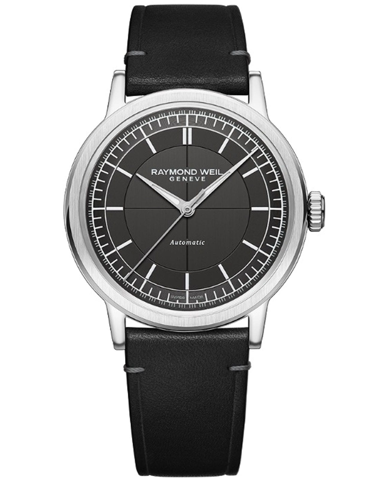 Raymond Weil Raymond Weil Millesime 2925-STC-60001  2925-STC-60001 механические мужские часы черный циферблат, браслет кожаный — вид спереди