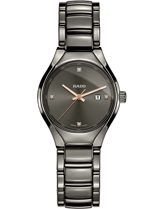 Rado Rado True R27060712  R27060712 кварцевые женские часы серый циферблат, браслет плазменная керамика — вид спереди