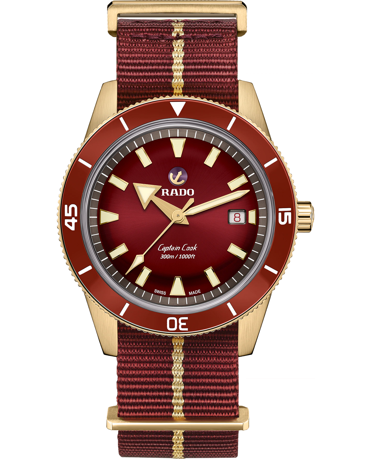 Rado Rado Captain Cook Automatic  R32504407 Automatic R32504407 механические мужские часы красный циферблат, браслет тканевый — вид спереди