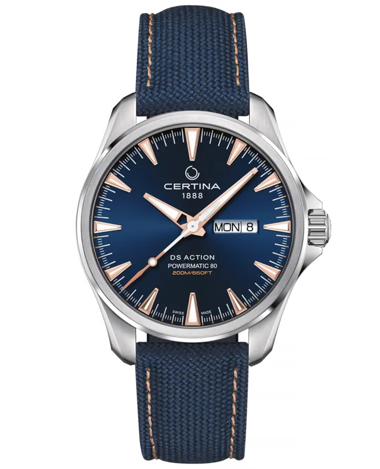 Certina Certina DS Action Day-Date C032.430.18.041.01 DS Action C0324301804101 механические мужские часы синий циферблат, браслет тканевый — вид спереди