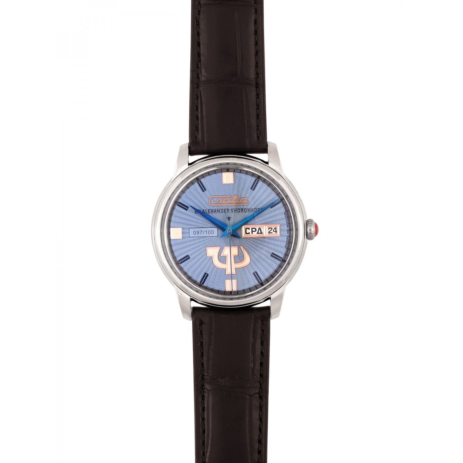 Слава Слава Революция 2600271/300-2427,  россия мужские часы на браслете кожаный боковой вид