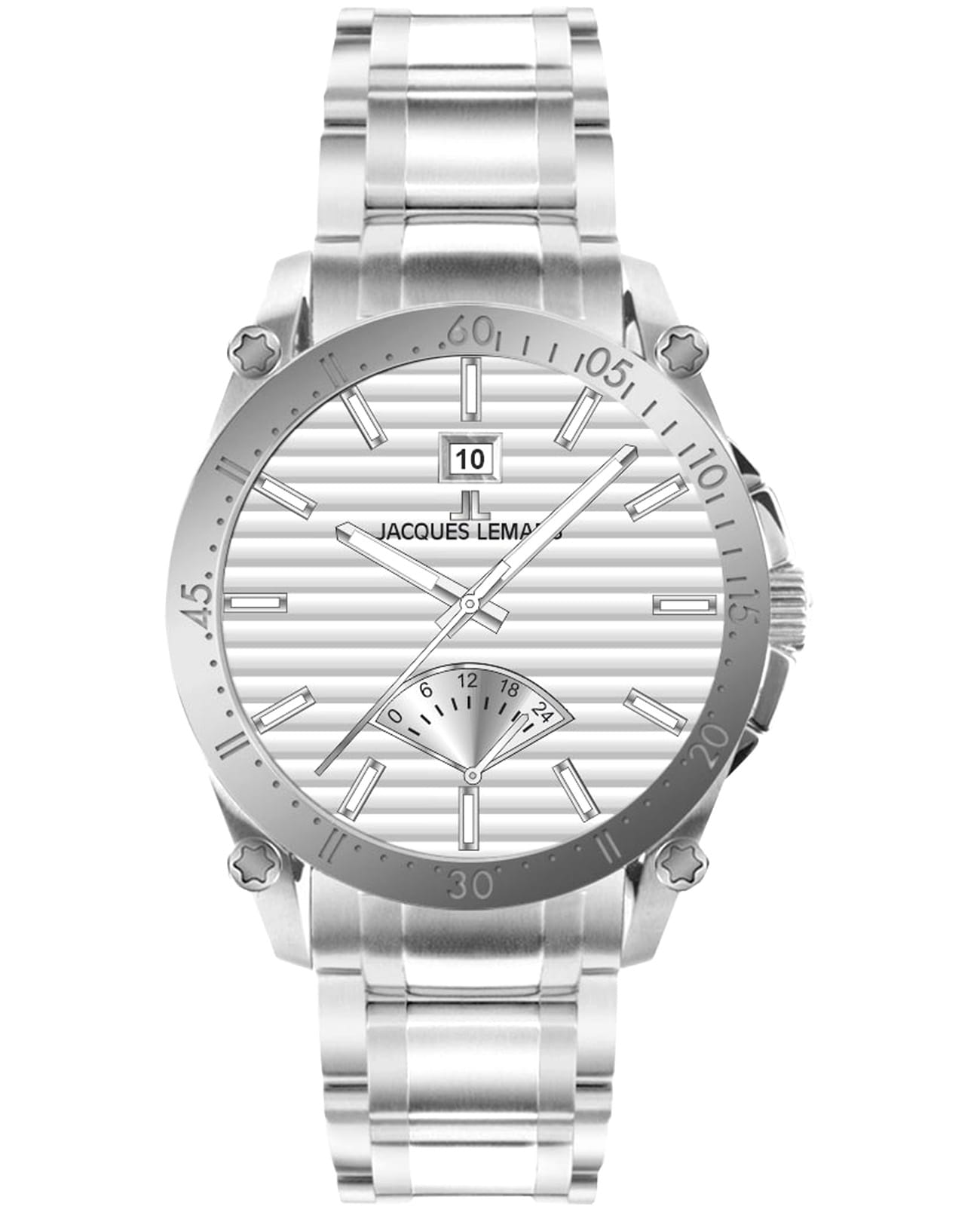 Jacques Lemans Jacques Lemans Derby 1-2202N  1-2202N кварцевые мужские часы серебристый циферблат, браслет нержавеющая сталь — вид спереди