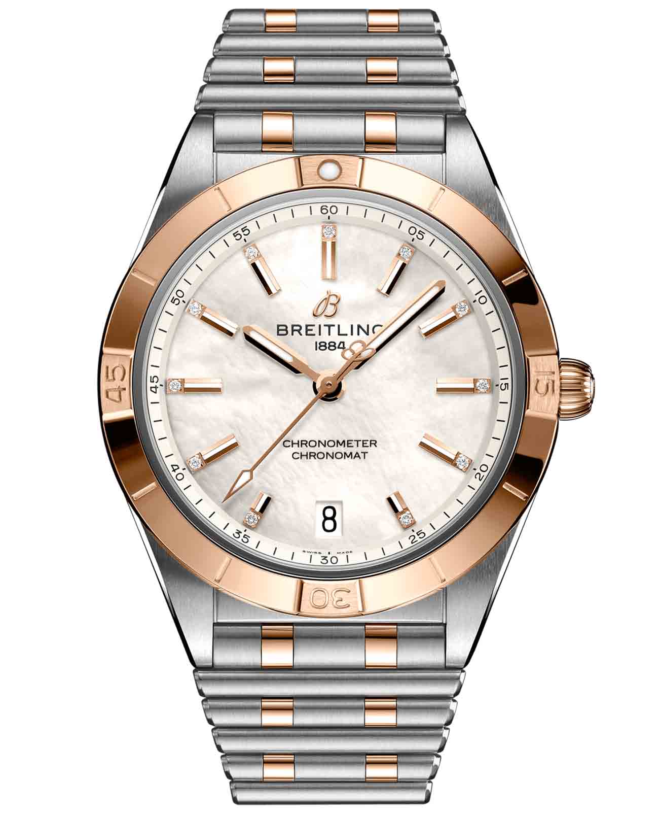 Breitling Breitling Chronomat Automatic 36 U10380101A2U1  U10380101A2U1 механические женские часы перламутровый циферблат, браслет сталь + золото — вид спереди