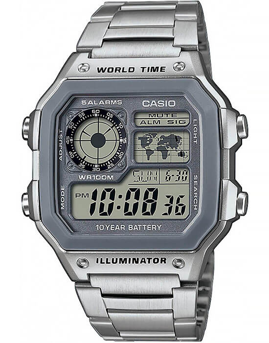 Casio Casio Collection AE-1200WHD-7A  AE-1200WHD-7A кварцевые мужские часы серый циферблат, браслет нержавеющая сталь — вид спереди