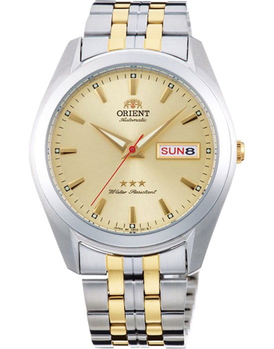 Orient Orient RA-AB0030G (RN-AB0030G)  RA-AB0030G механические мужские часы золотой циферблат, браслет сталь c pvd покрытием — вид спереди