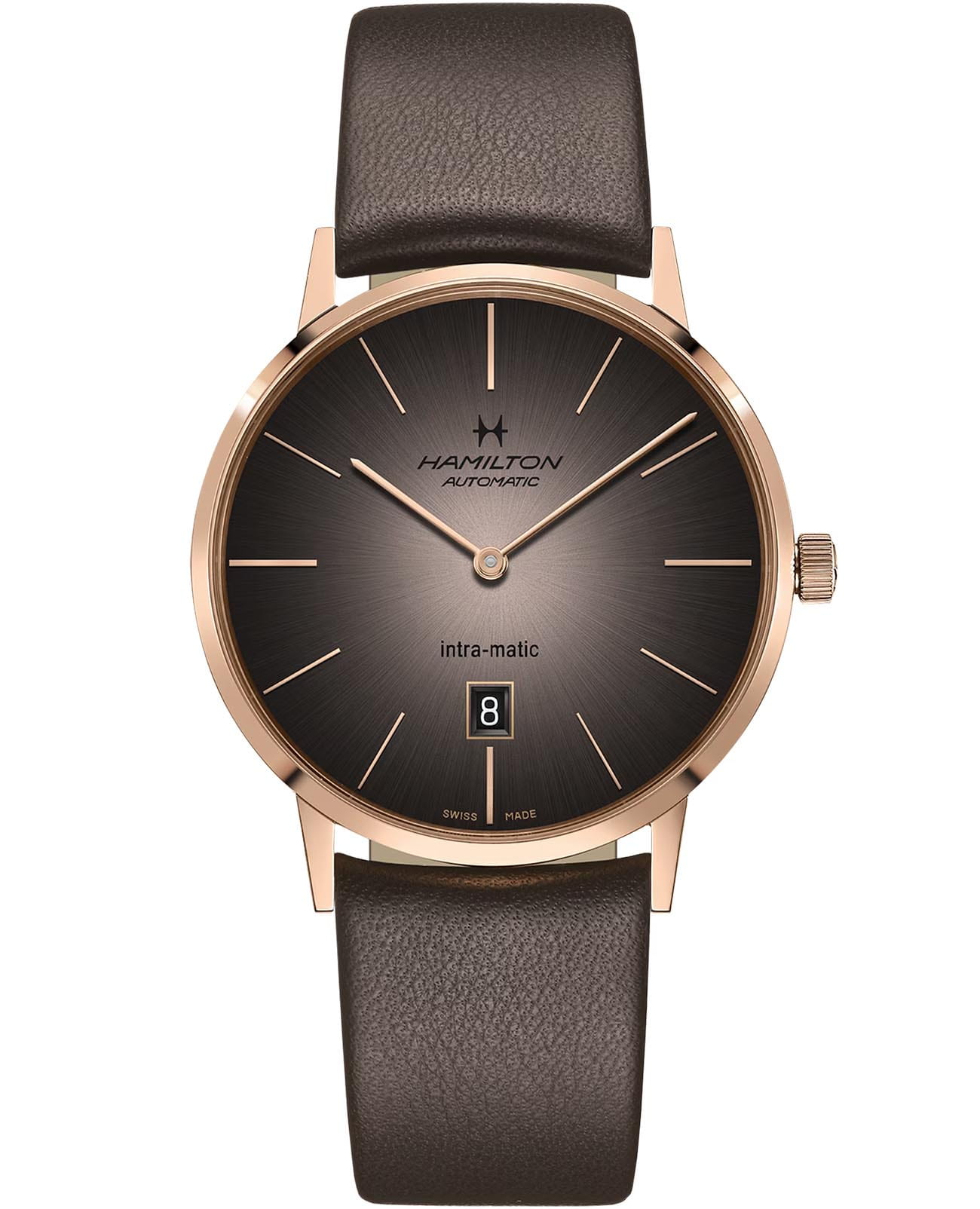 Hamilton Hamilton American Classic Intra-Matic Auto H38745501  H38745501 механические мужские часы серый циферблат, браслет кожаный — вид спереди