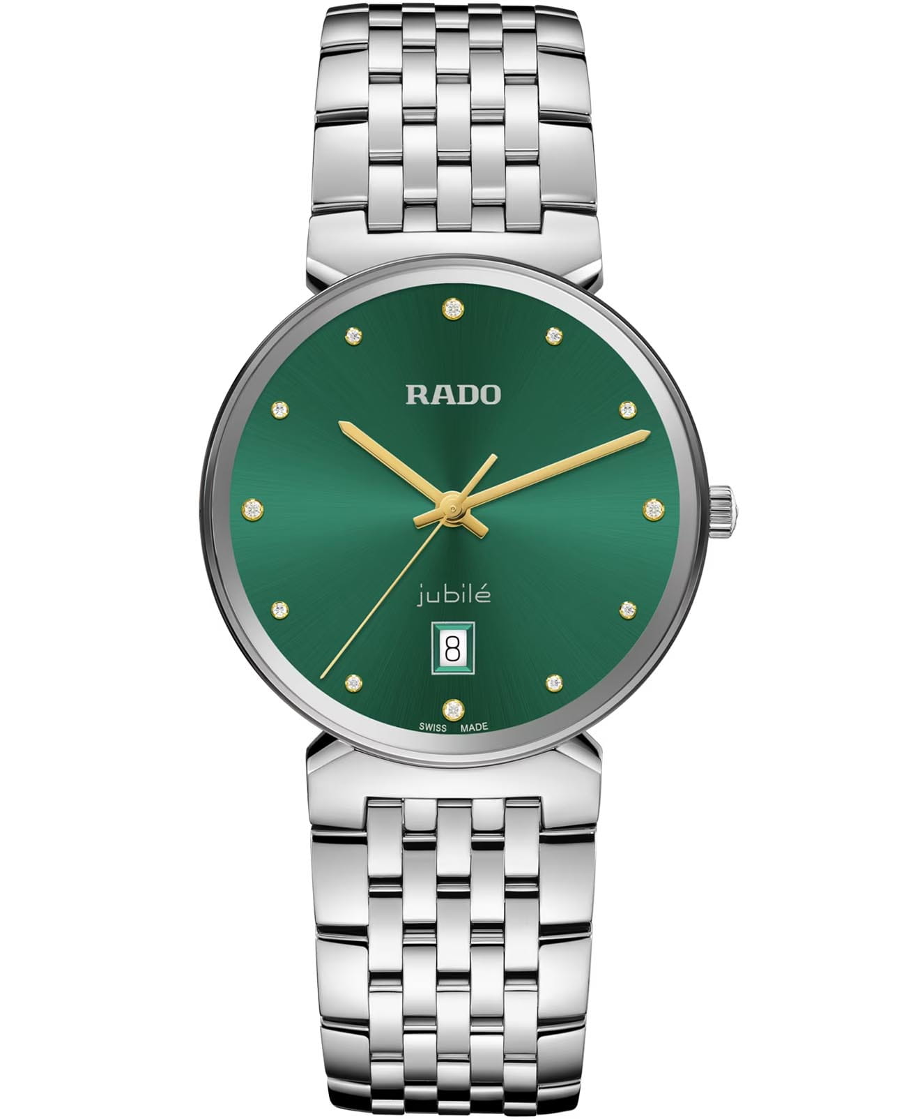Rado Rado Florence Diamonds R48912773  R48912773 кварцевые мужские часы зеленый циферблат, браслет нержавеющая сталь — вид спереди
