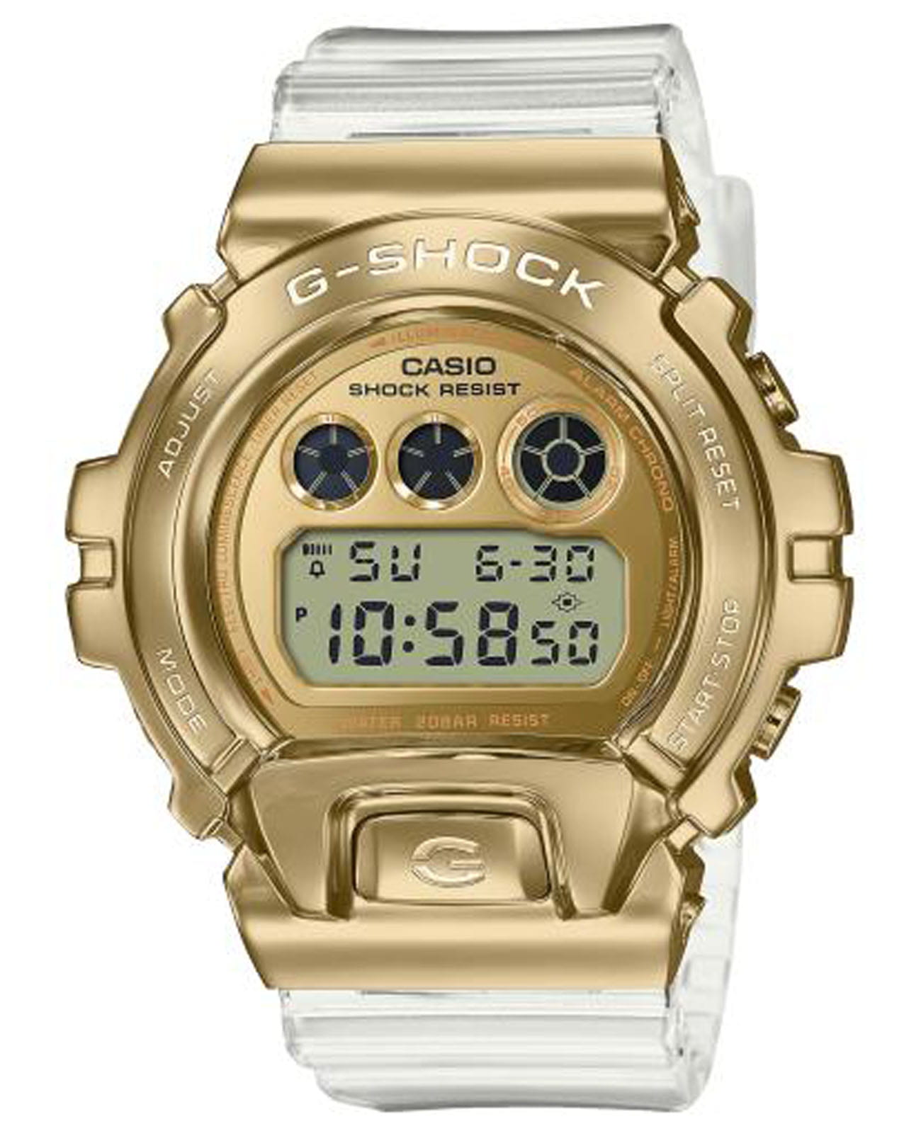 Casio Casio G-Shock GM-6900SG-9DR (GM-6900SG-9ER) GM GM-6900SG-9ER электронные мужские часы золотой циферблат, браслет полимер — вид спереди