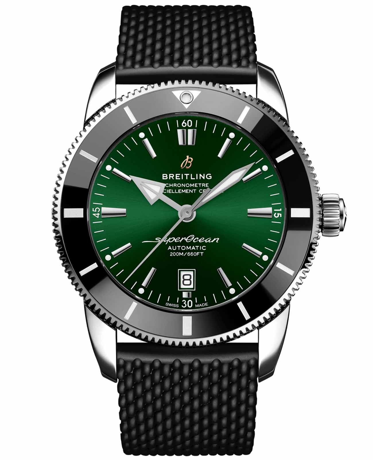 Breitling Breitling Superocean Heritage B20 Automatic 46 AB2020121L1S1  AB2020121L1S1 механические мужские часы зеленый циферблат, браслет каучук — вид спереди