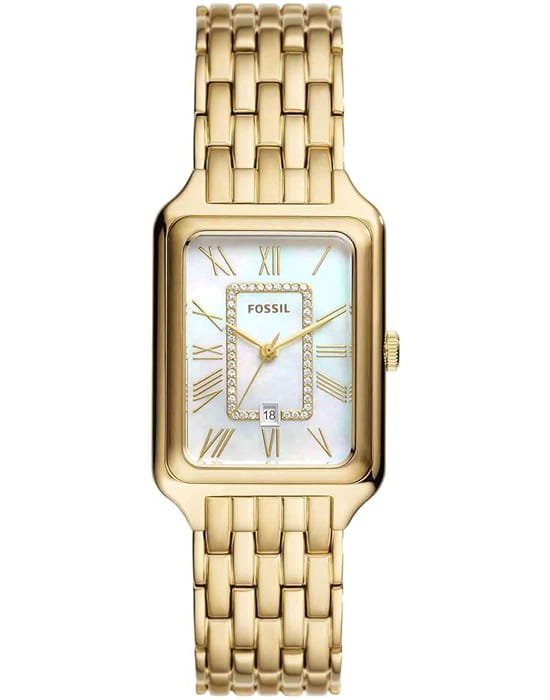 Fossil Fossil Raquel ES5304  ES5304 кварцевые женские часы перламутровый циферблат, браслет нержавеющая сталь с pvd-покрытием — вид спереди