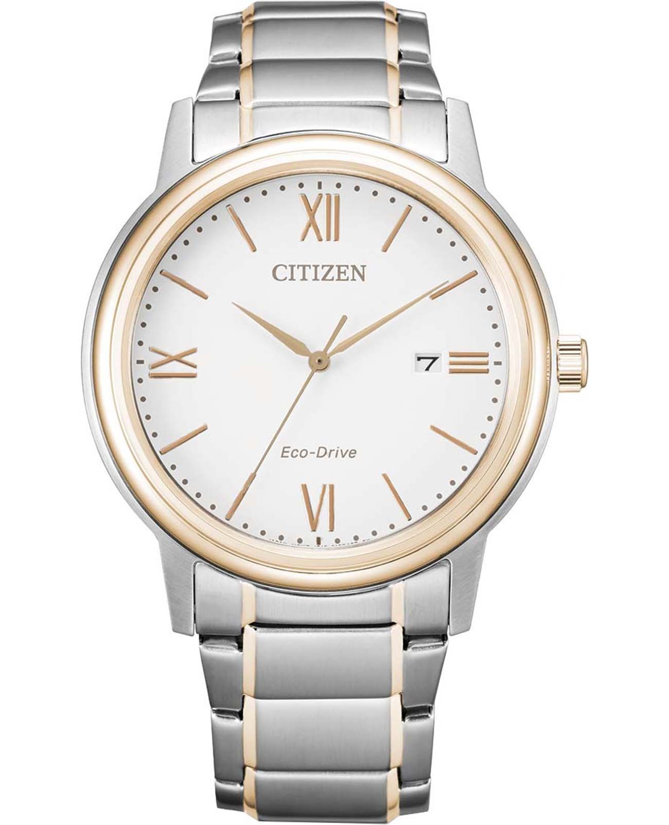 Citizen Citizen Eco-Drive AW1676-86A  AW1676-86A кварцевые мужские часы белый циферблат, браслет нержавеющая сталь с pvd-покрытием — вид спереди