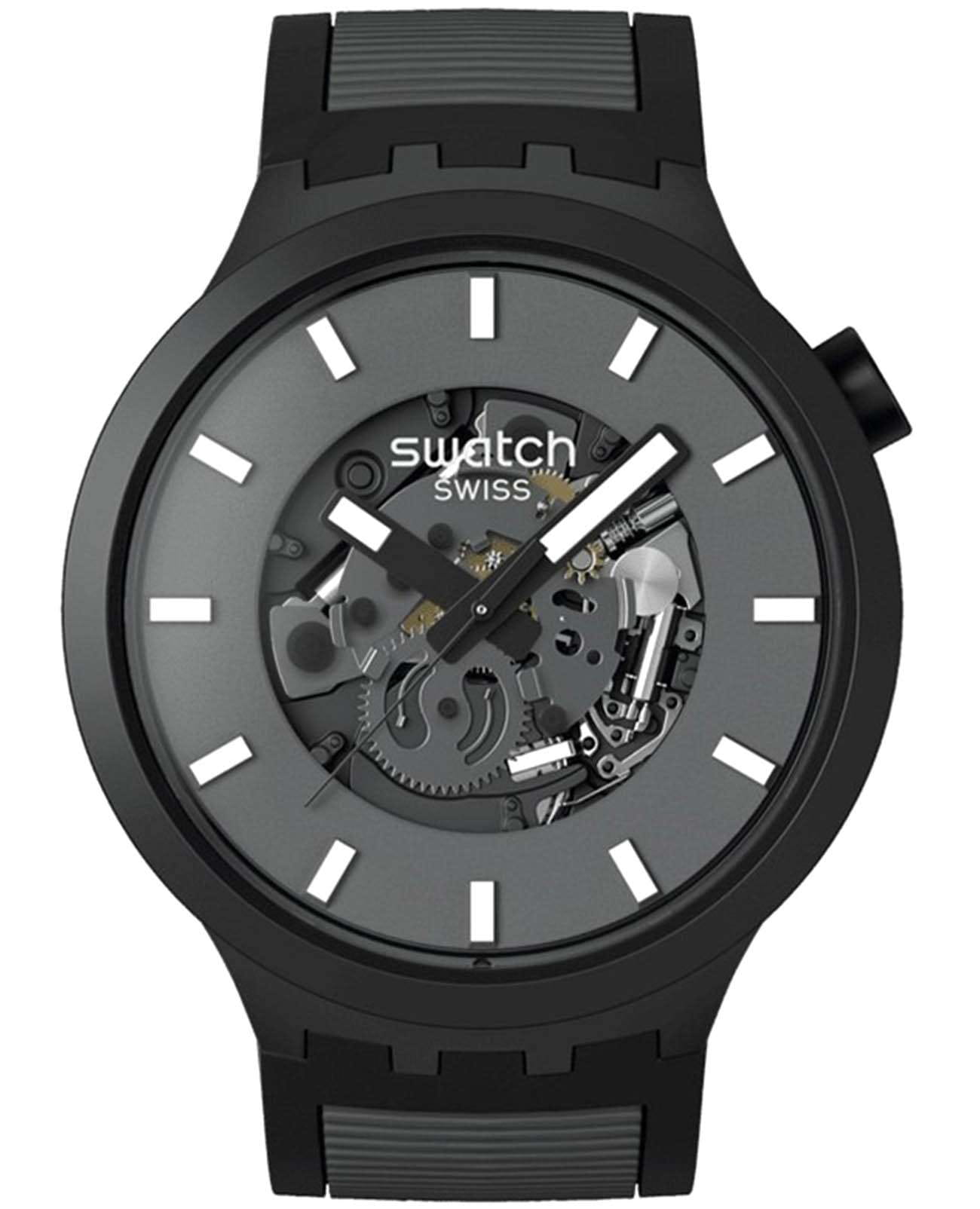 Swatch Swatch Big Bold Biosourced Lacquered SB05B113  SB05B113 кварцевые мужские часы серый циферблат, браслет биоматериал — вид спереди
