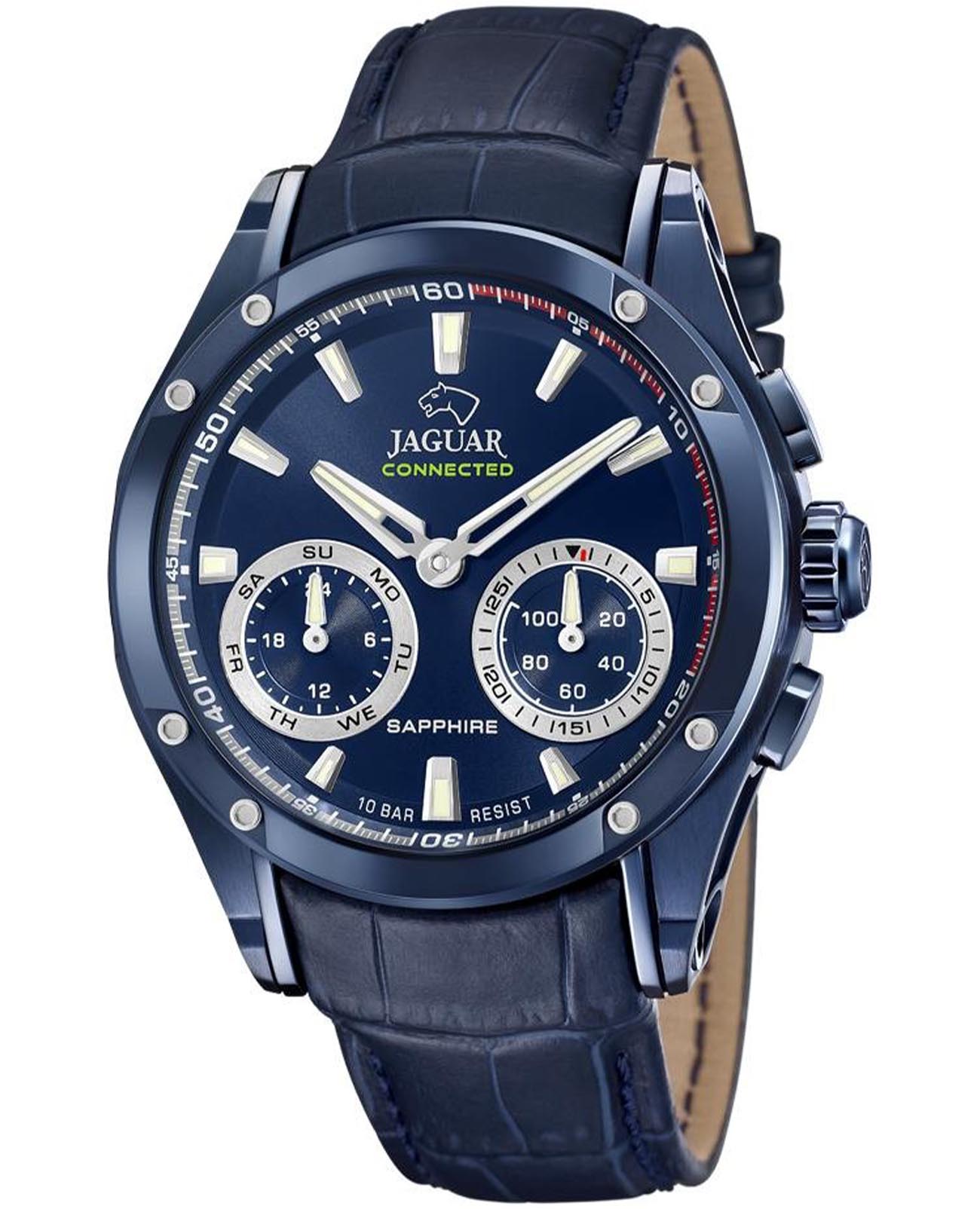 Jaguar Jaguar Connected J961/1  J961/1 кварцевые мужские часы синий циферблат, браслет кожаный — вид спереди