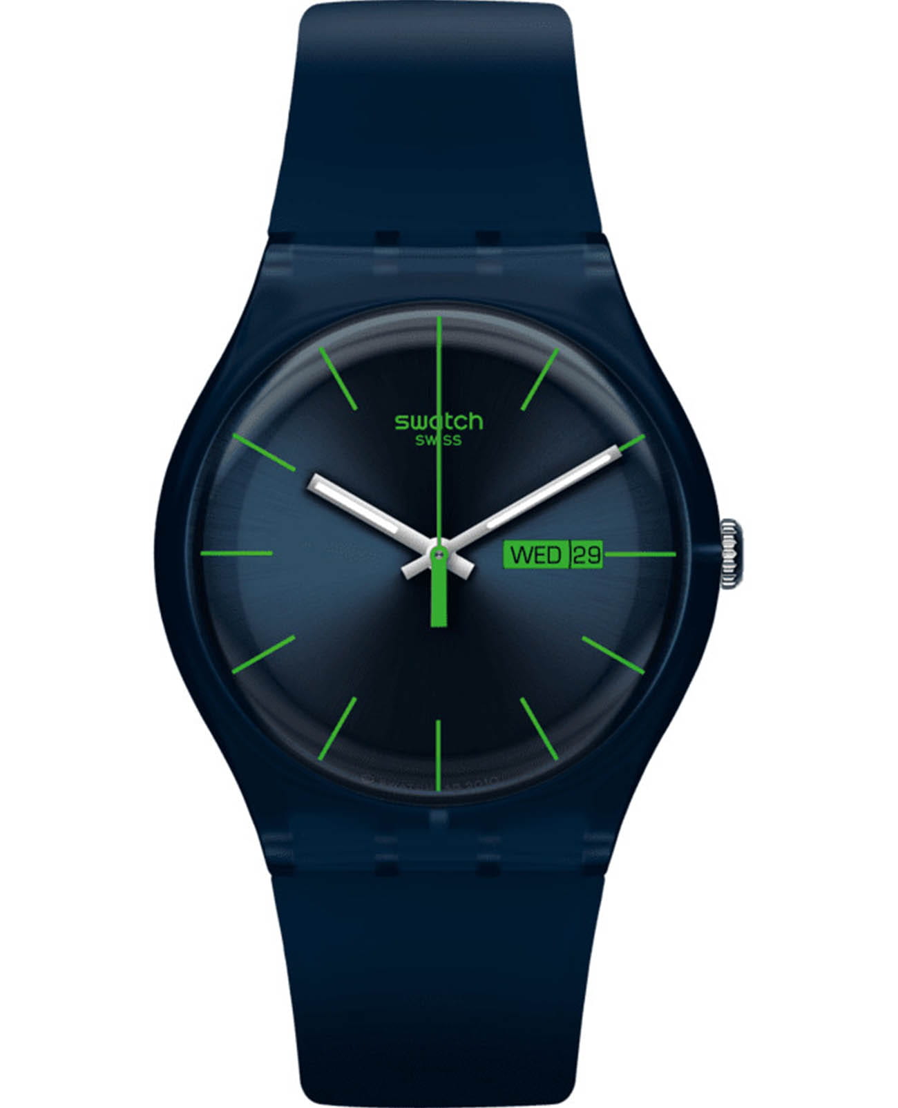 Swatch Swatch New Gent SUON700  SUON700 кварцевые мужские часы синий циферблат, браслет силикон — вид спереди