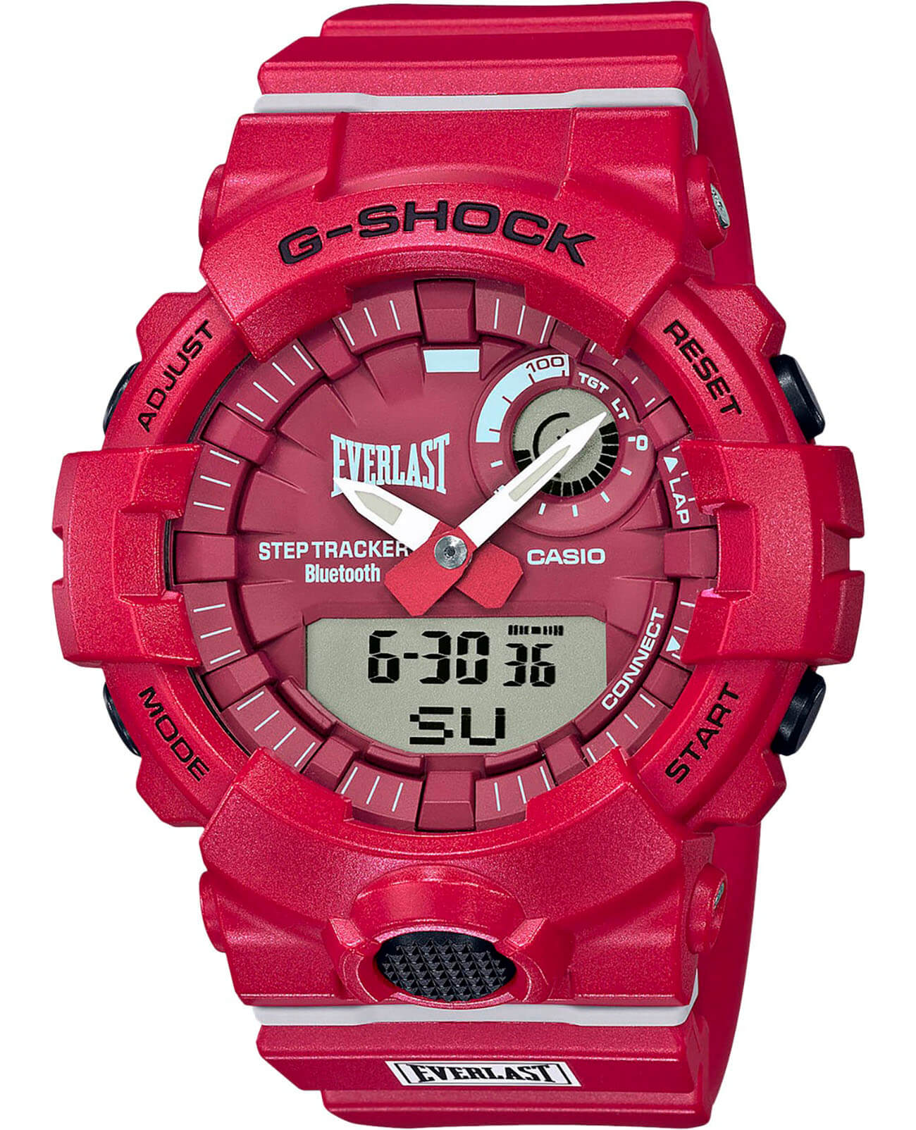 Casio Casio G-Shock GBA-800EL-4A G-SQUAD GBA-800EL-4AER электронные мужские часы красный циферблат, браслет пластик — вид спереди
