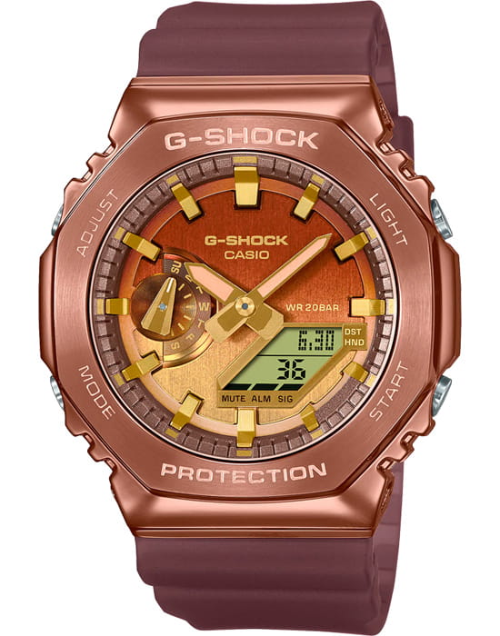 Casio Casio G-Shock GM-2100CL-5ADR (GM-2100CL-5a) GM GM-2100CL-5ADR электронные мужские часы оранжевый циферблат, браслет пластик — вид спереди
