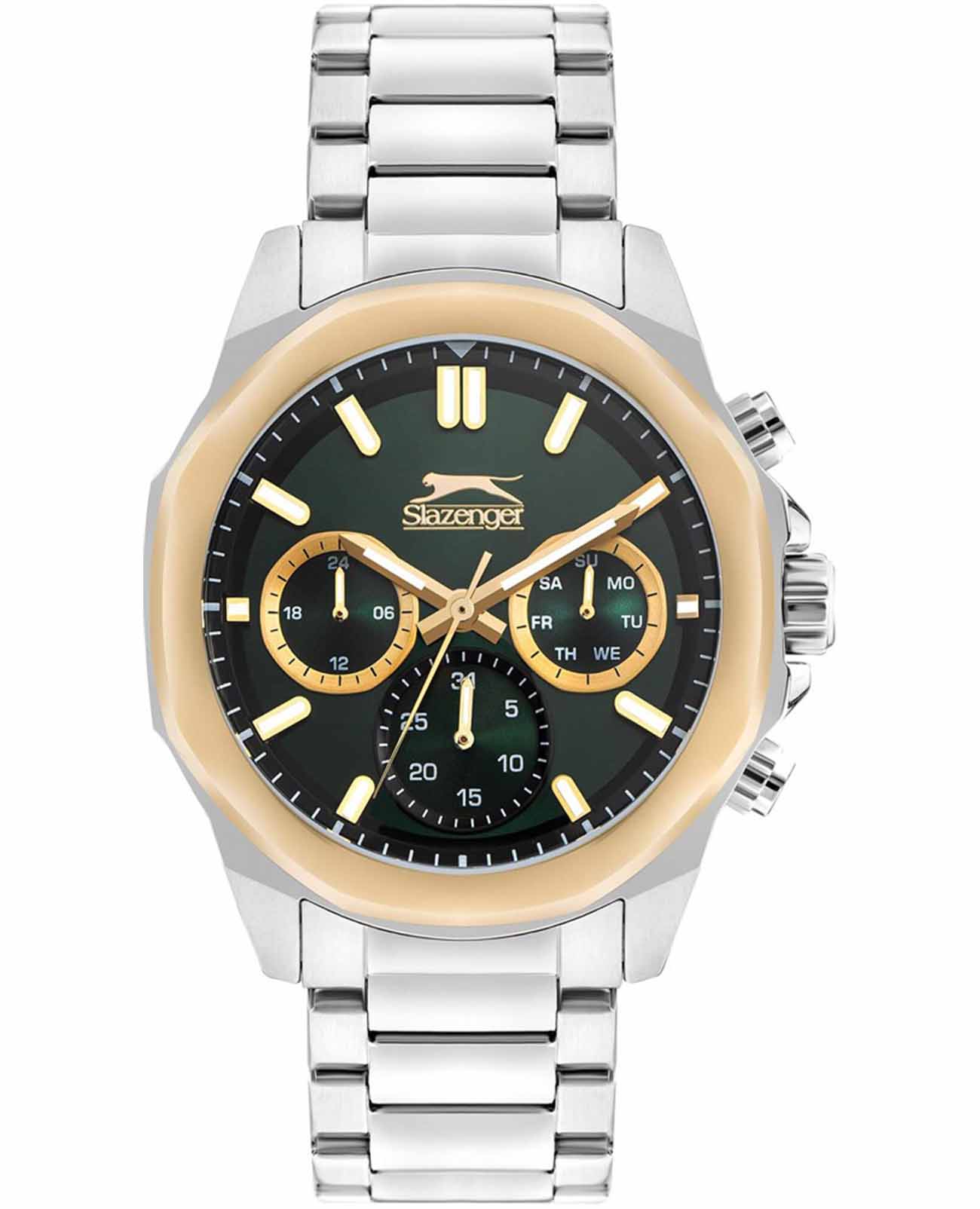 Slazenger Slazenger SL.09.2289.2.02  SL.09.2289.2.02 кварцевые мужские часы зеленый циферблат, браслет суперметалл — вид спереди
