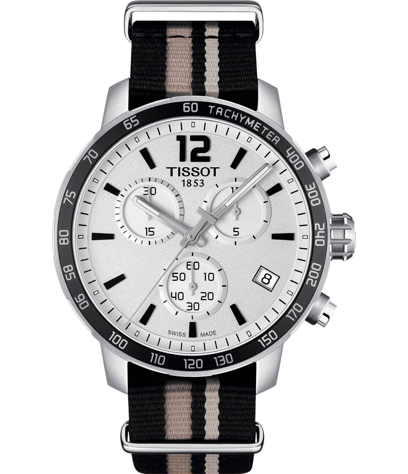 Tissot Tissot Quickster Nato Chronograph T095.417.17.037.10 Quickster T0954171703710 кварцевые мужские часы белый циферблат, браслет тканевый — вид спереди
