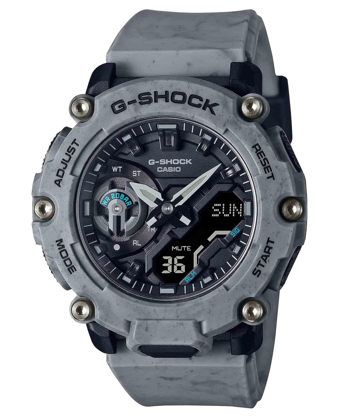 Casio Casio G-Shock GA-2200SL-8A GA GA-2200SL-8A электронные мужские часы черный циферблат, браслет полимер — вид спереди