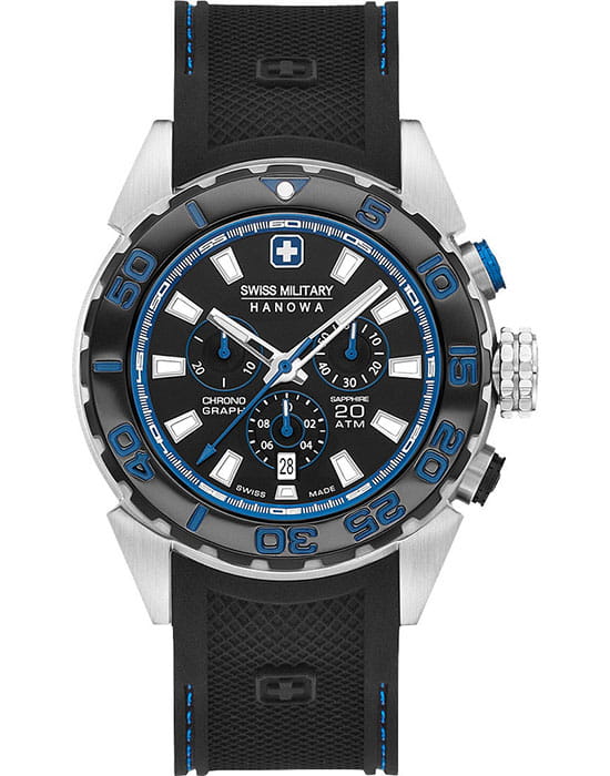 Swiss Military Hanowa Swiss Military Hanowa 06-4324.04.007.23  06-4324.04.007.23 кварцевые мужские часы черный циферблат, браслет силикон — вид спереди