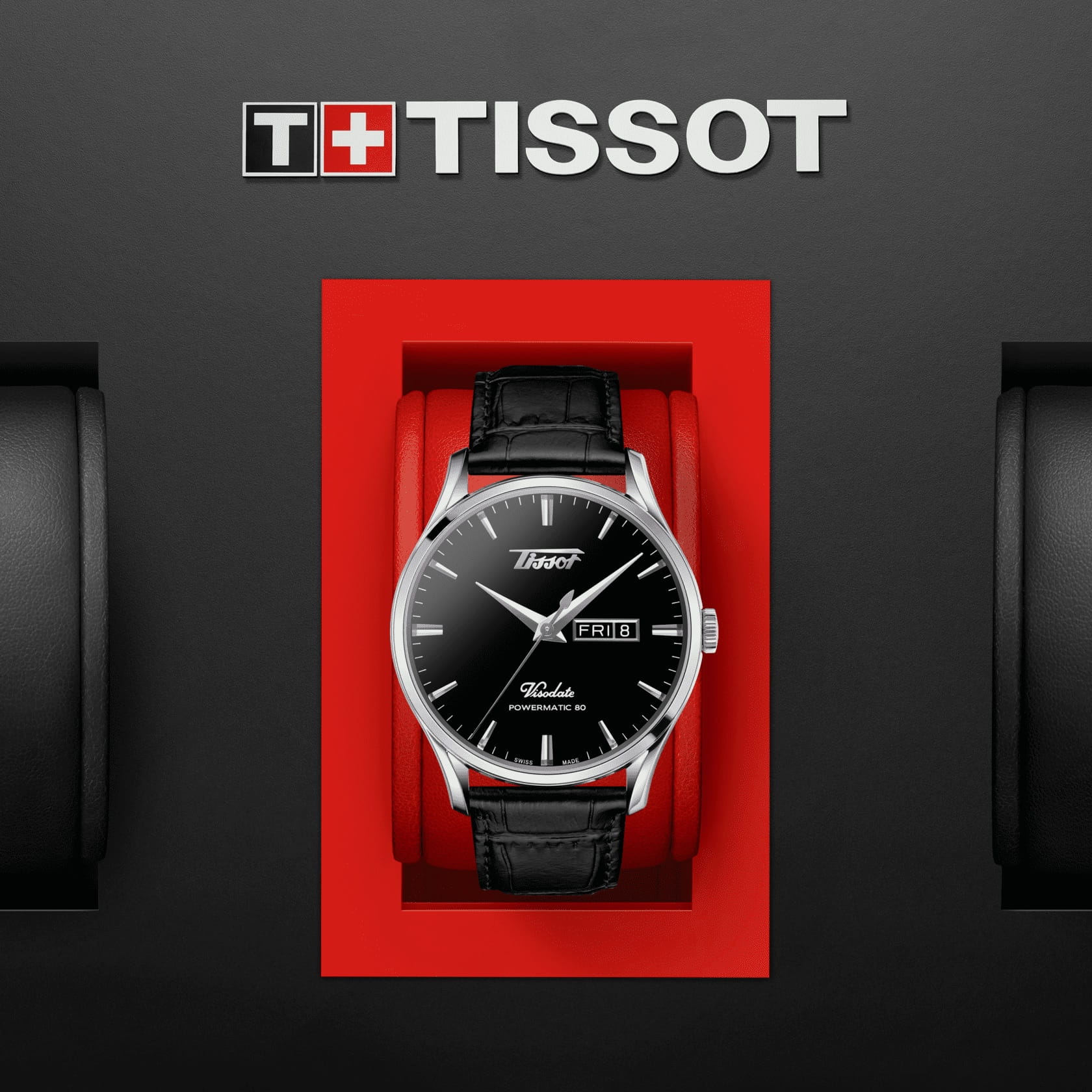 Tissot Tissot Heritage Visodate Powermatic 80 T118.430.16.051.00 механические мужские часы часы крупный план черный циферблата