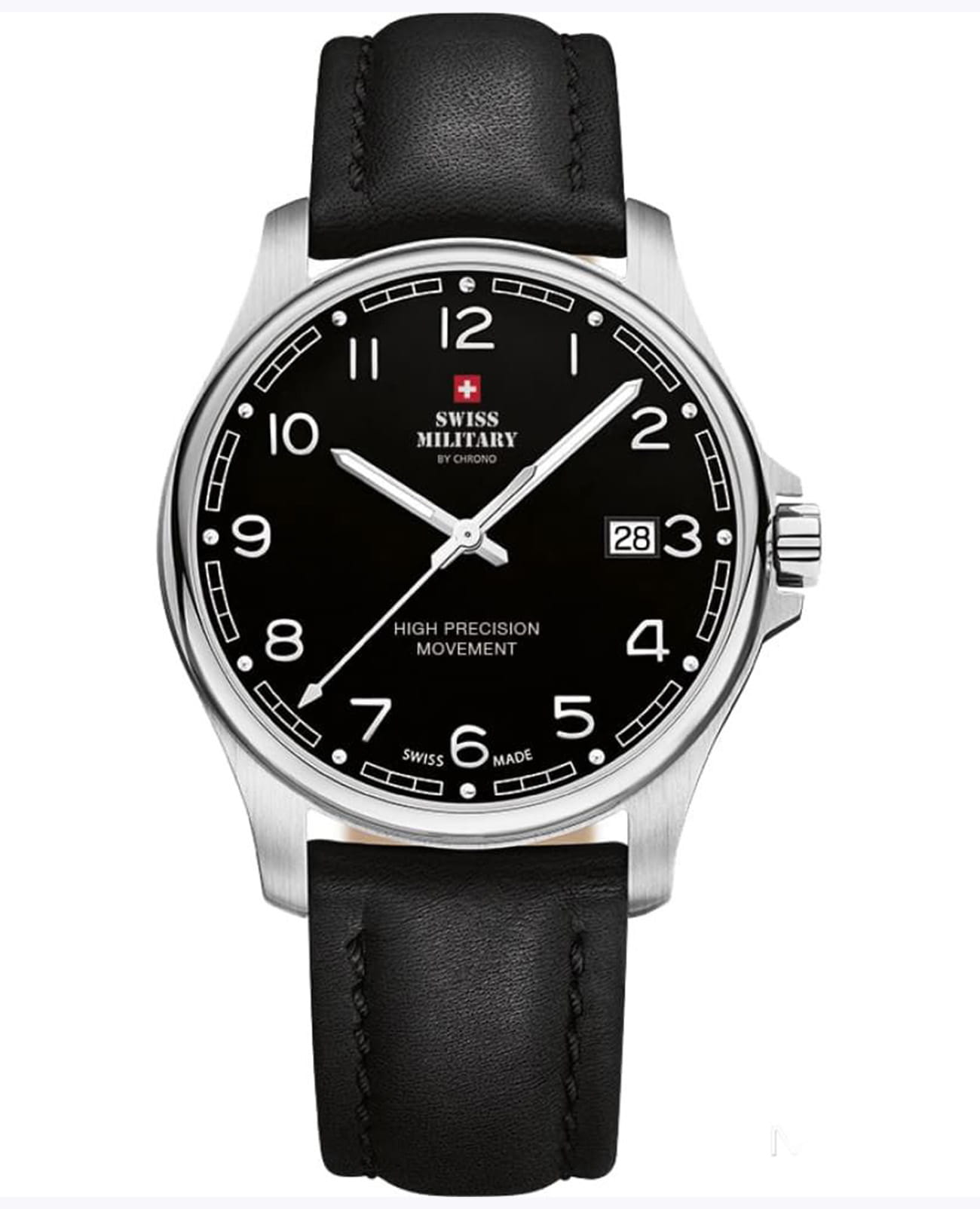 Swiss Military by Chrono Swiss Military by Chrono Сверхточные SM30200.24  SM30200.24 кварцевые мужские часы черный циферблат, браслет кожаный — вид спереди