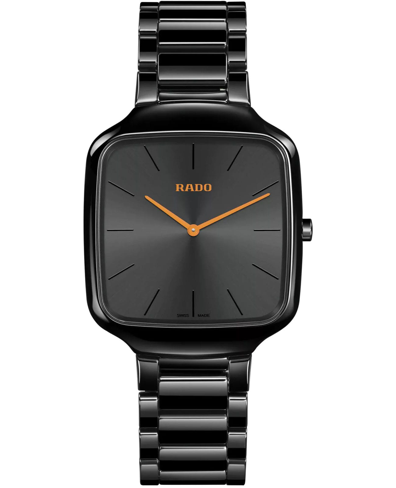 Rado Rado True Square Thinline x Les Couleurs Le Corbusier R27054162  R27054162 кварцевые мужские часы черный циферблат, браслет высокотехнологичная керамика + титан — вид спереди