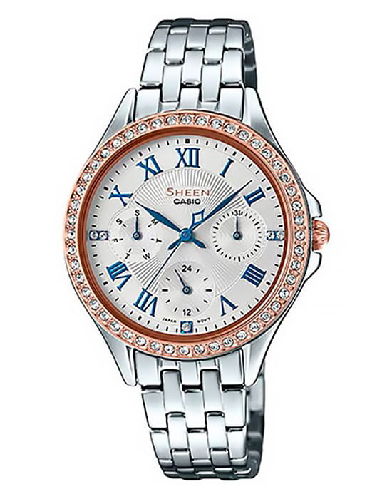 Casio Casio Sheen SHE-3062SG-7A  SHE-3062SG-7A кварцевые женские часы белый циферблат, браслет нержавеющая сталь — вид спереди