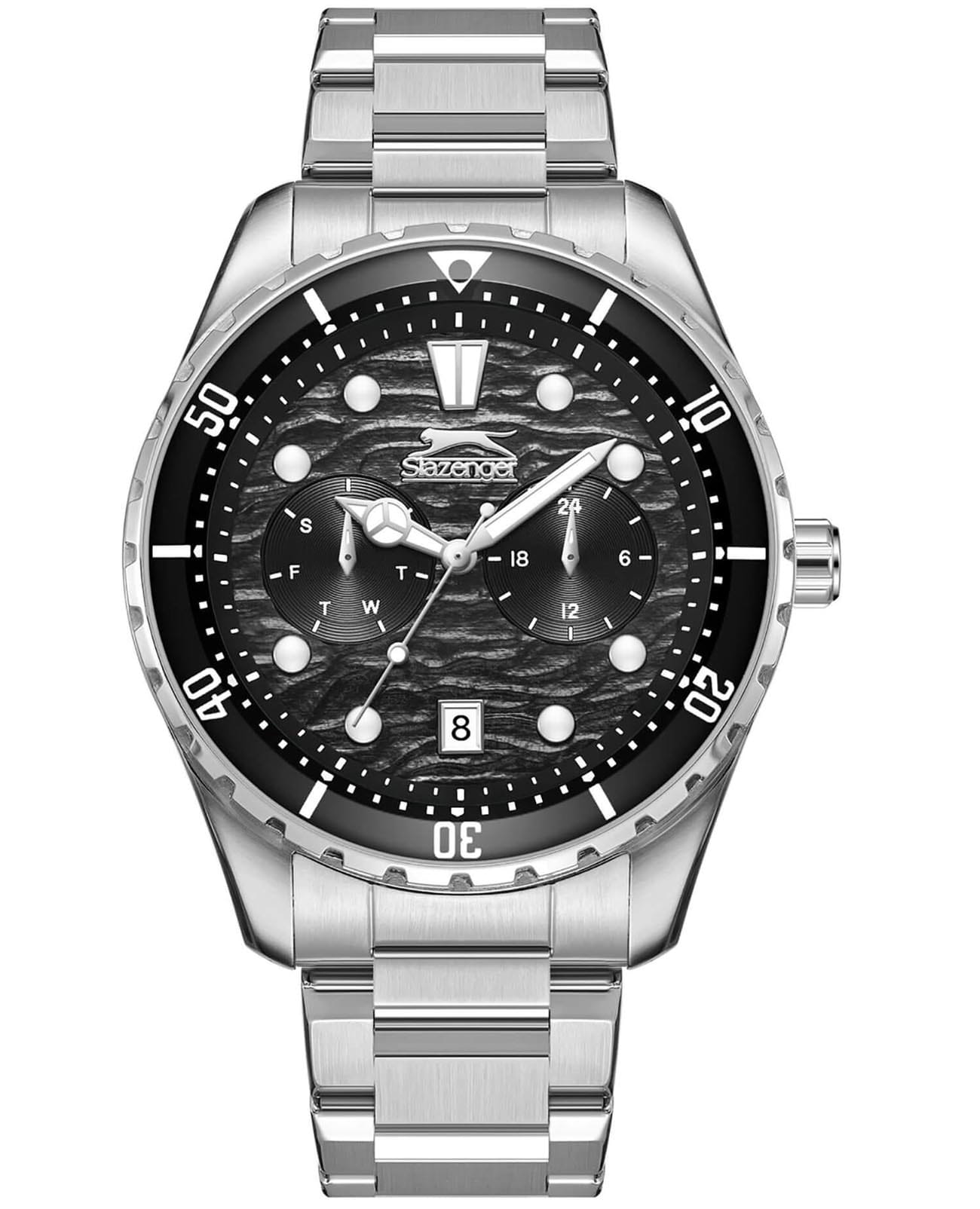 Slazenger Slazenger SL.09.2366.2.02  SL.09.2366.2.02 кварцевые мужские часы черный циферблат, браслет нержавеющая сталь — вид спереди