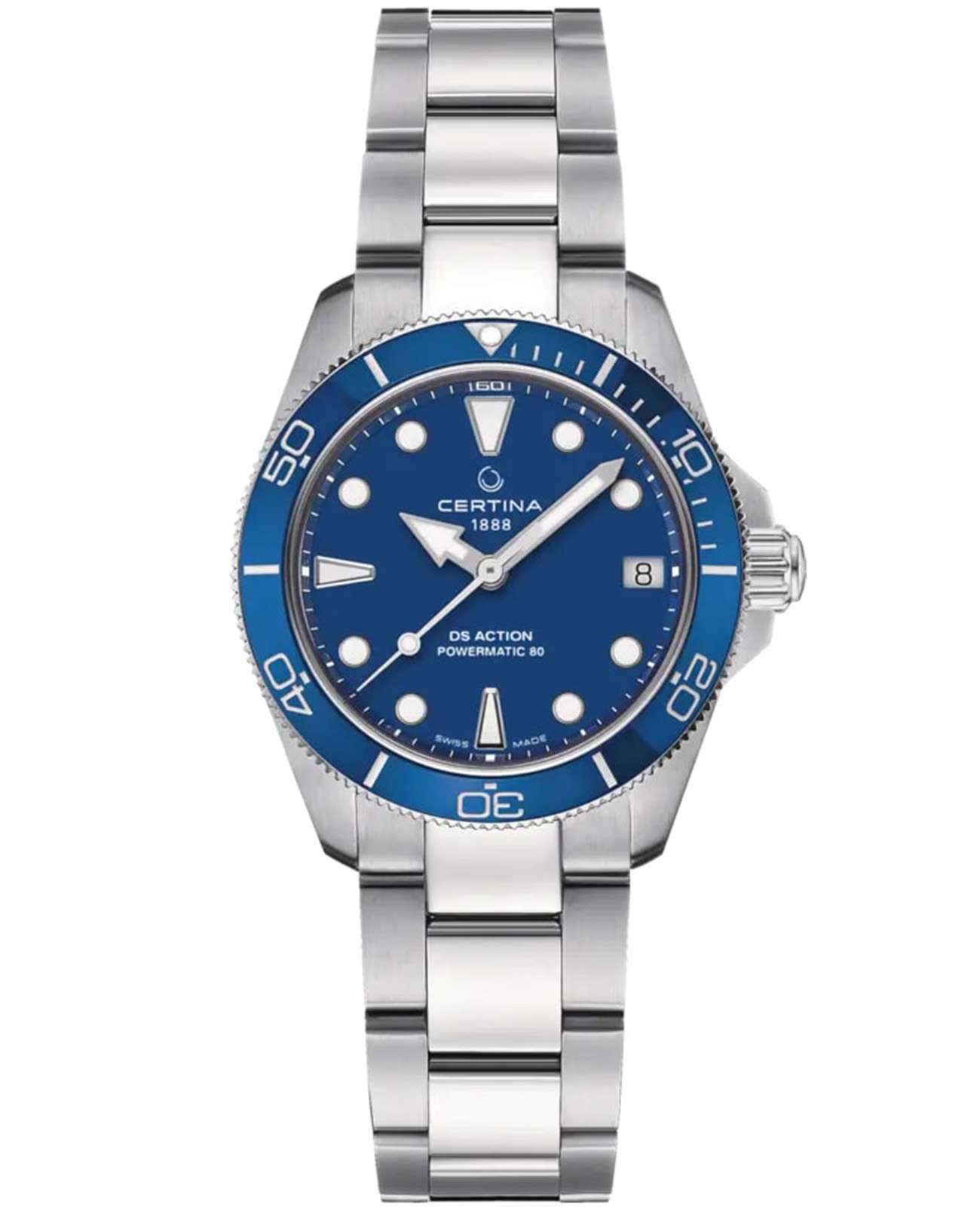 Certina Certina DS Action Lady C032.007.11.041.00  C0320071104100 механические женские часы синий циферблат, браслет нержавеющая сталь 316l — вид спереди