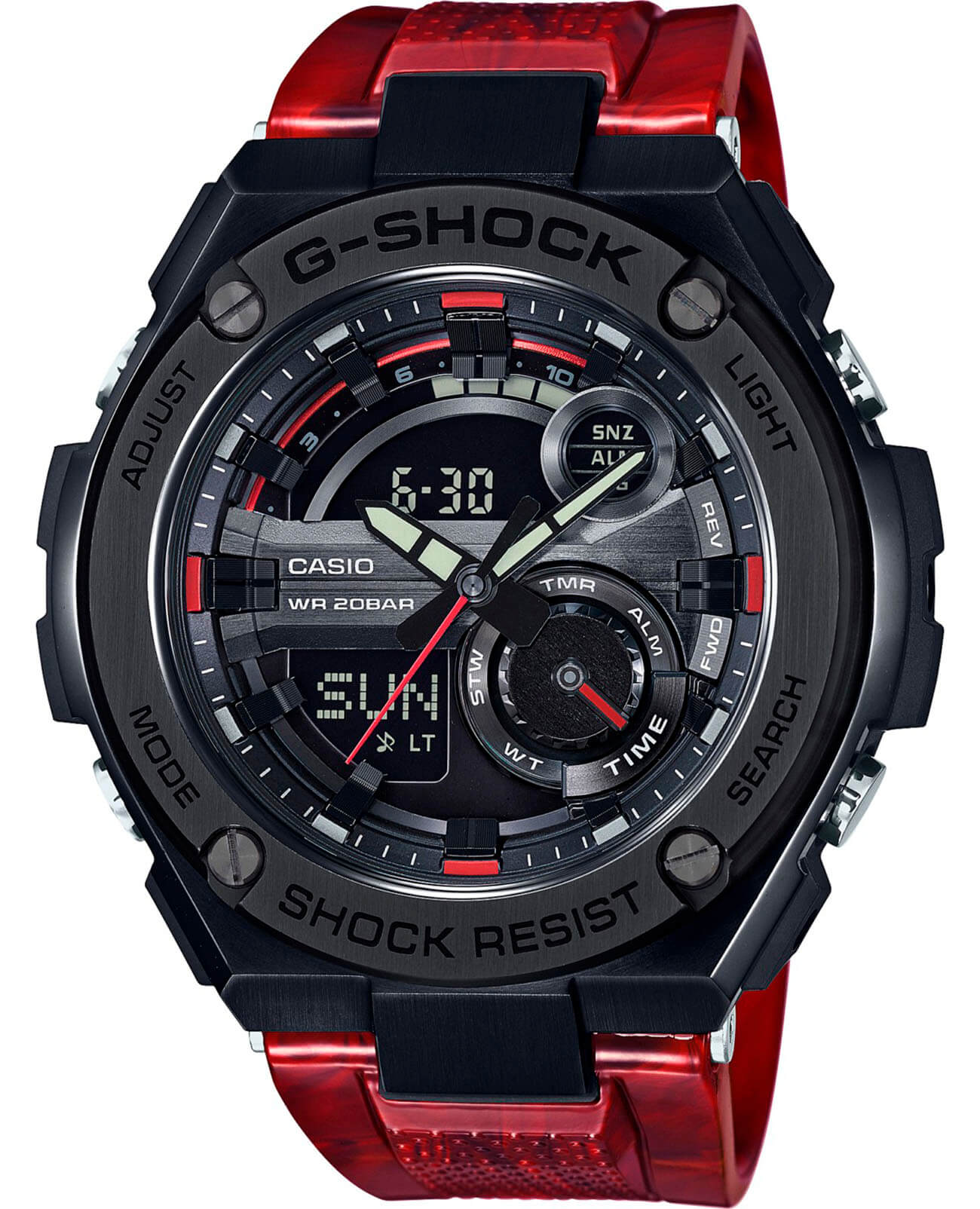 Casio Casio G-Shock GST-210M-4A GST G-Steel GST-210M-4A электронные мужские часы черный циферблат, браслет полимер — вид спереди