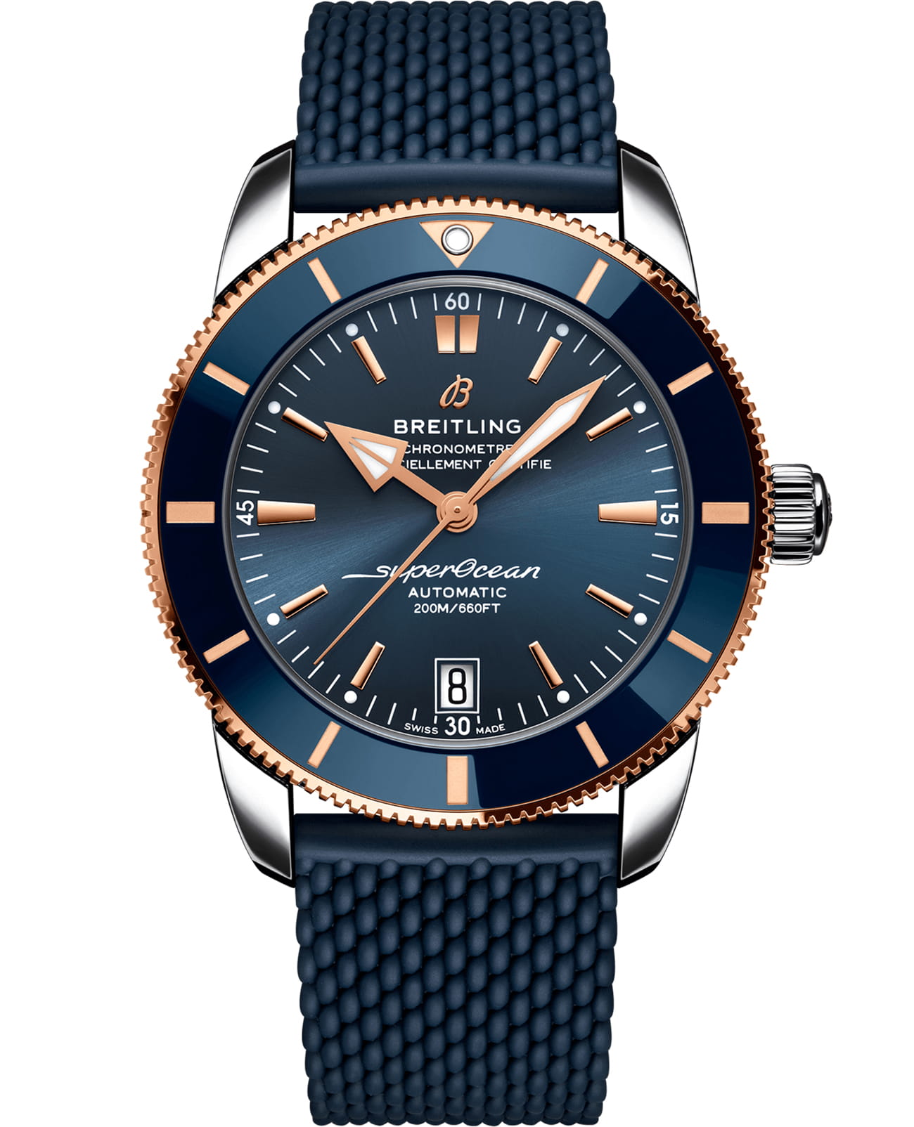 Breitling Breitling Superocean Heritage B20 Automatic 42 UB2010161C1S1  UB2010161C1S1 механические мужские часы синий циферблат, браслет каучук — вид спереди