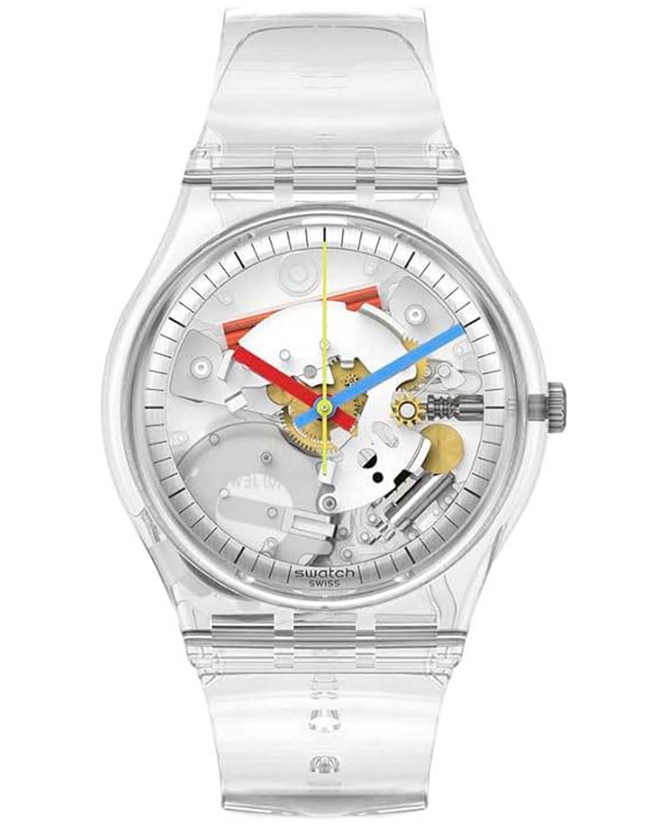Swatch Swatch Clearly New Gent SO29K100-S06  SO29K100-S06 кварцевые мужские часы прозрачный циферблат, браслет пластик — вид спереди